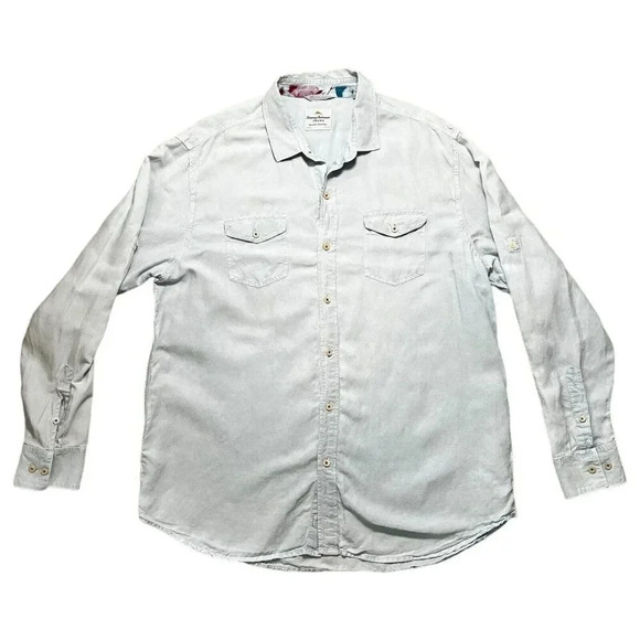 Tommy Bahama Chambray Linen Button Down Shirt XL Blue Island Crafted Long Sleeve - Picture 1 of 8